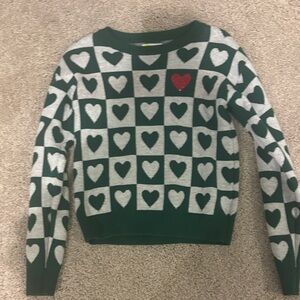 Epic Threads Green and Gray Heart Sweater